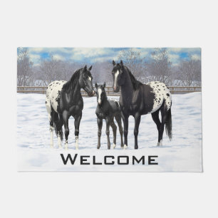 Paillasson Chevaux Appaloosa Noir En Neige