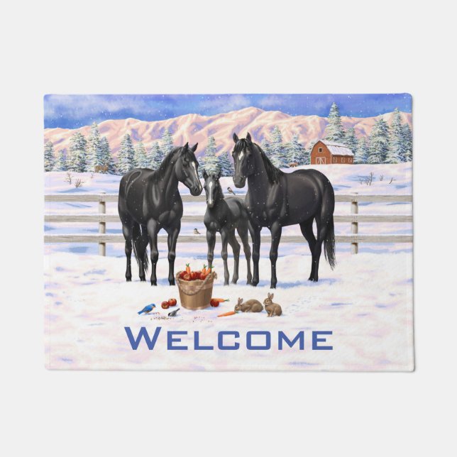 Paillasson Chevaux Du Quartier Noir En Neige (Devant)