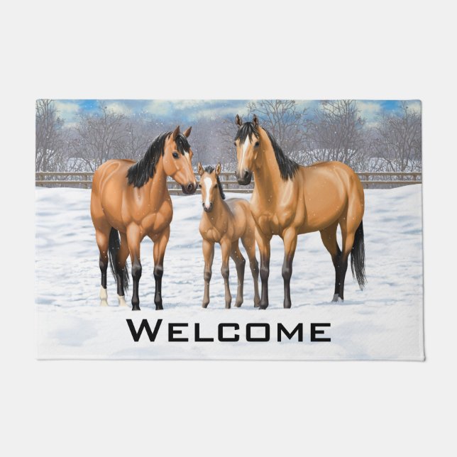 Paillasson Chevaux En Peau De Bouche En Neige (Devant)