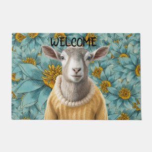 Paillasson Chèvre Farmhouse Style Porte Turquoise et Jaune
