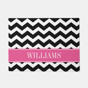 Paillasson Chevron rose et noir personnalisé