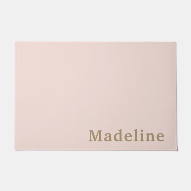 Paillasson Chic Blush Rose Or Moderne Simple Monogramme Nom (Devant)