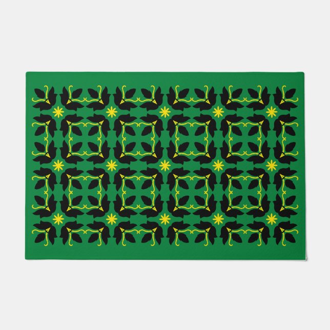 Paillasson Chic Carrelage Vert Fleurs Motif Grand Porte Mat (Devant)