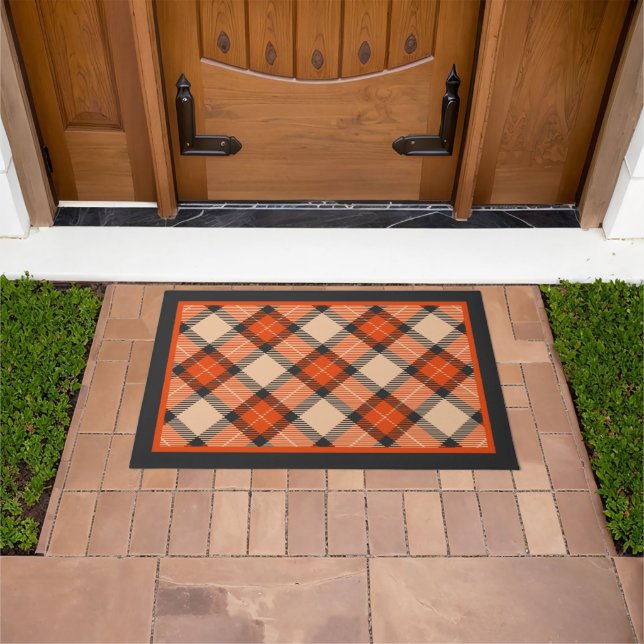 Paillasson Chic Citrouille de Beige Noir Motif Plaid Orange (De plein air)