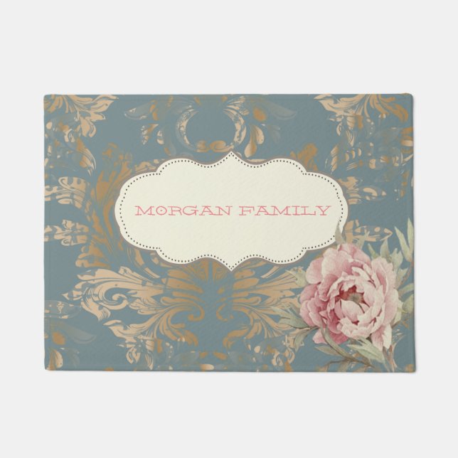 Paillasson Chic Elegant Gold Damask Roses (Devant)