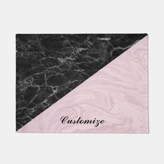 Paillasson Chic Elegant Marbre Noir Rose Personnaliser (Devant)