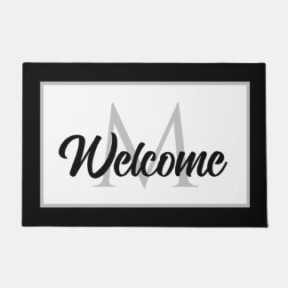 Paillasson Chic Famille Monogramme Bienvenue Mat noir blanc g