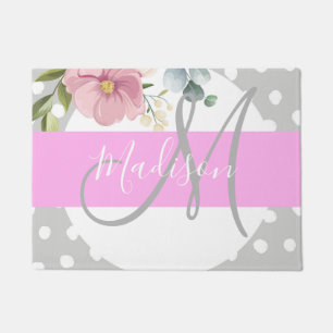 Paillasson Chic & Girl Floral Blanc rose Gris Nom