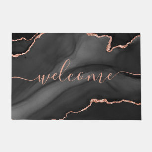 Paillasson Chic Gray Agate Pink Glitter Script Welcome