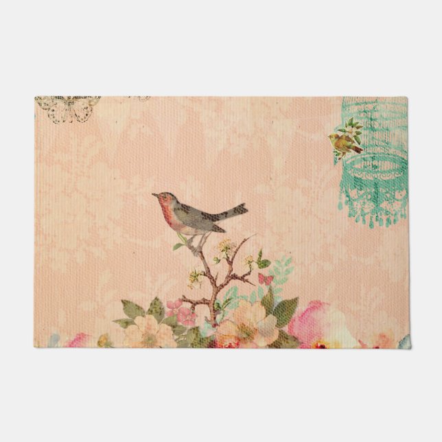 Paillasson Chic minable, oiseau, papillon, dentelle, florale, (Devant)