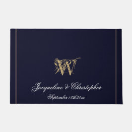 Paillasson Chic Navy Blue Monogram Noms des nouveaux mariés M