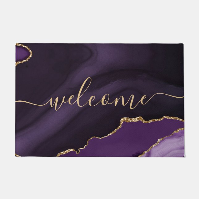 Paillasson Chic Purple Agate Gold Parties scintillant Script  (Devant)