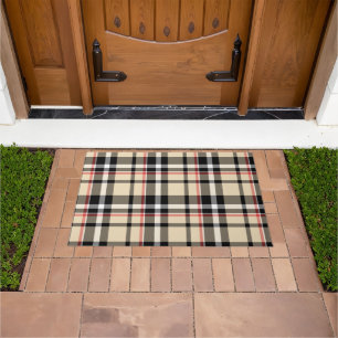 Paillasson Chic Rouge Beige Noir Blanc Plaid Stripes Motif