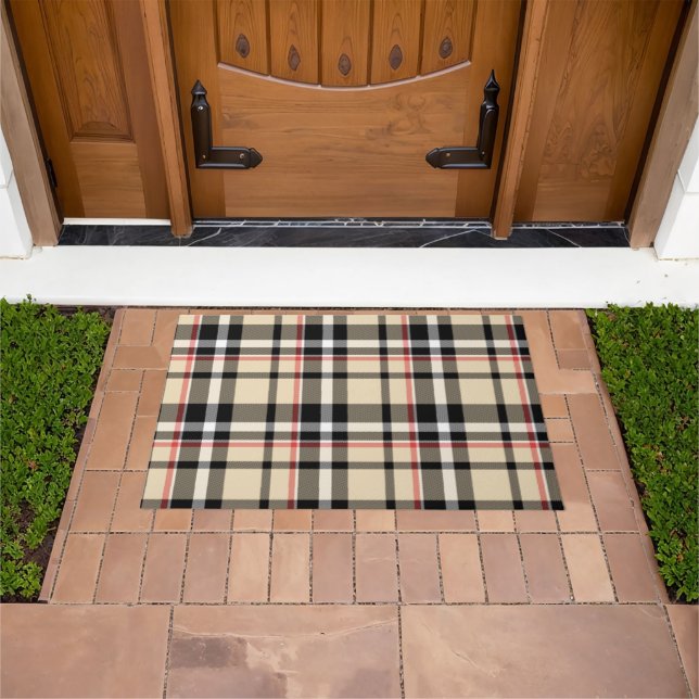 Paillasson Chic Rouge Beige Noir Blanc Plaid Stripes Motif (De plein air)