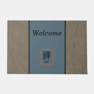 Paillasson Chic Zen burlap imprimer accueil brun bleu personn