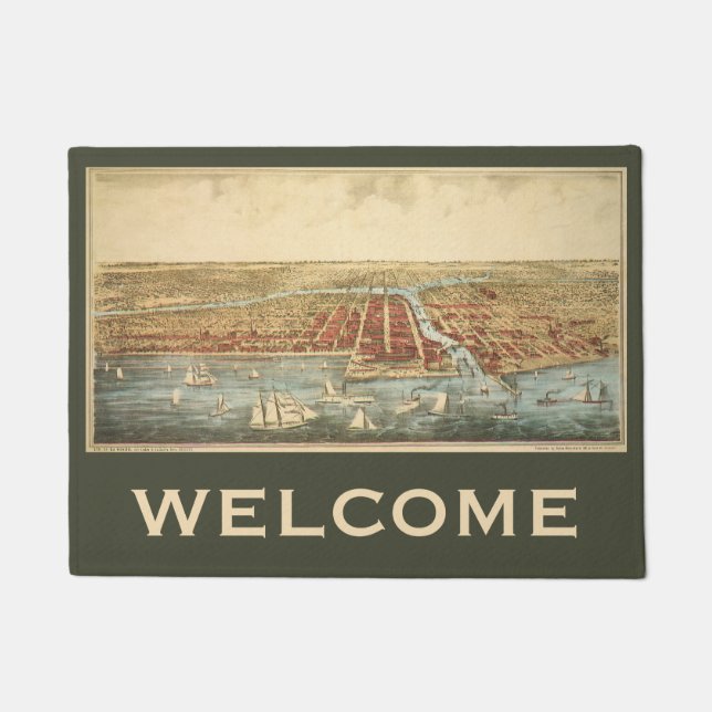 Paillasson Chicago Antique Map, LaSalle Street et River (Devant)