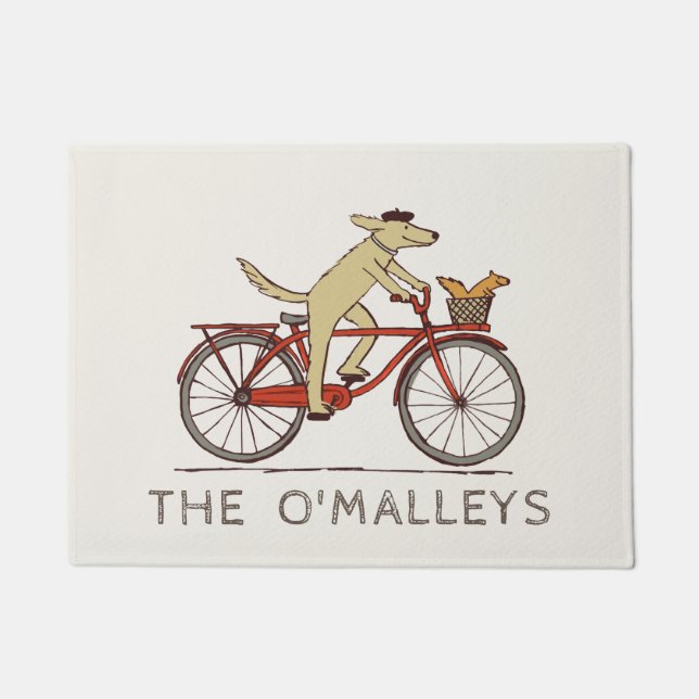 Paillasson Chien à vélo et Écureuil amusant Personnalisé (Devant)