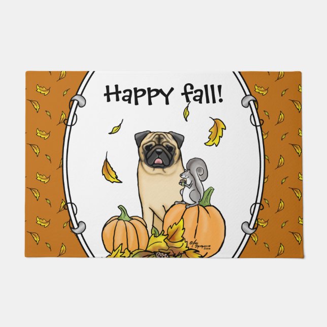 Paillasson Chien Carlin d'automne (fawn) Citrouille mignon Fe (Devant)
