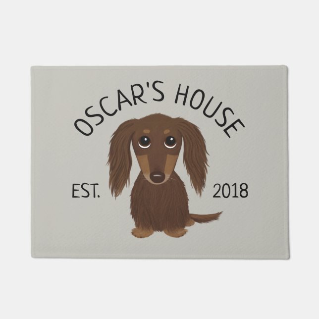 Paillasson Chien Dachshund Chocolat Longhair Personnalisé (Devant)