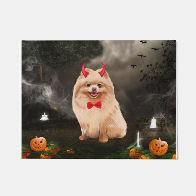 Paillasson Chien de Poméranie en costume Halloween (Devant)