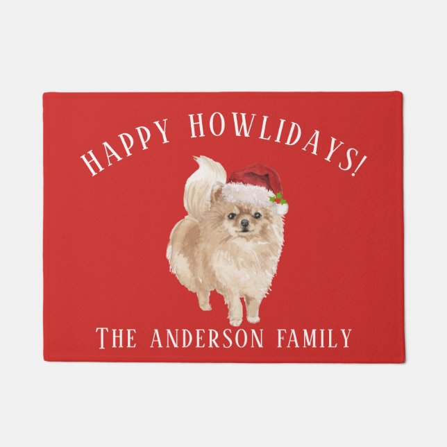 Paillasson Chien de Poméranie Joyeux Howlidays Noël (Devant)