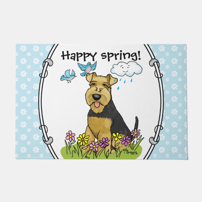 Paillasson Chien de Terrier gallois avec fleurs - mignon (Devant)