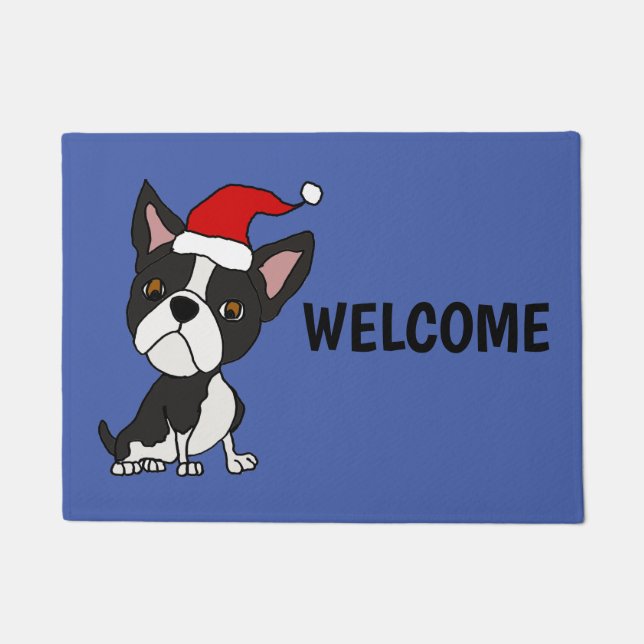 Paillasson Chien drôle de Boston Terrier dans Noël de (Devant)