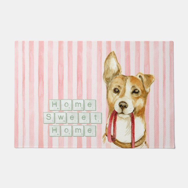 Paillasson Chien Et Bandes Roses (Devant)