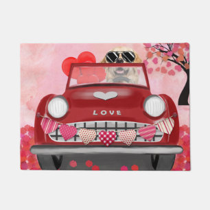 Paillasson Chien Golden Retriever Voiture avec coeurs Saint-V