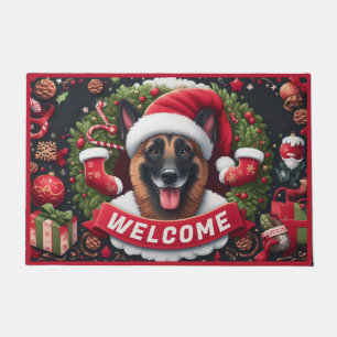 Paillasson Chien Malinois de Belgique Père Noël Bienvenue