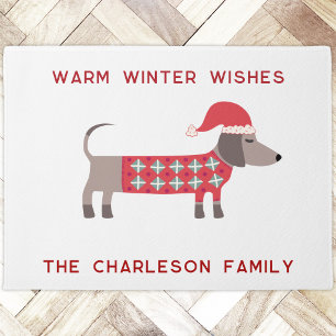 Paillasson Chien teckel avec un chapeau de Père Noël Vacances