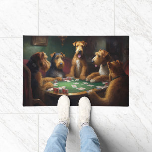 Paillasson Chiens Airedale Jouant Poker Art
