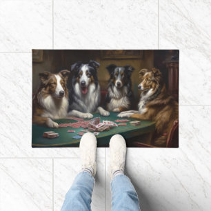Paillasson Chiens bergers australiens jouant au poker art