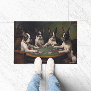 Paillasson Chiens Boston Terrier Jouant au Poker Art