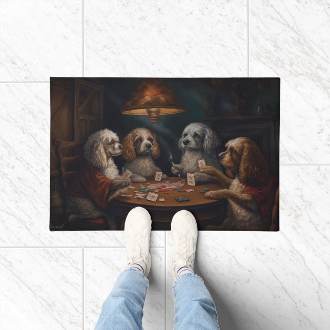 Paillasson Chiens Cockapos Jouant Poker Art (Intérieur)