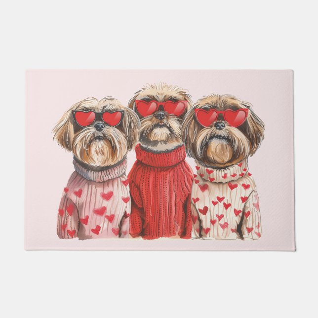 Paillasson Chiens de Chih Tzu de la fête de Valentines (Devant)