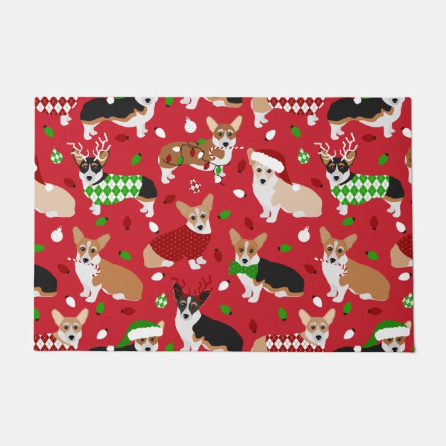 Paillasson Chiens de Noël Corgi (Devant)