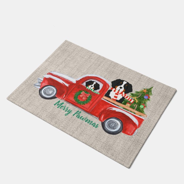 Paillasson Chiens de Noël personnalisés Chiens de Noël Camion (Incliné)