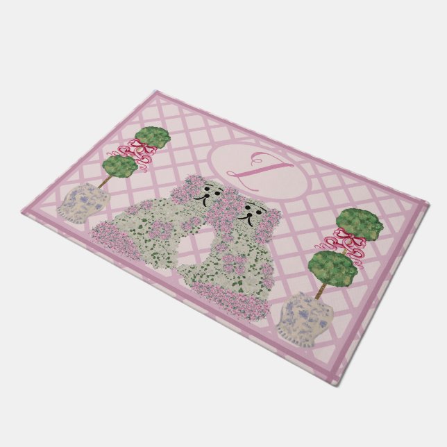 Paillasson Chiens de Staffordshire rose Roses de Topiacés (Incliné)