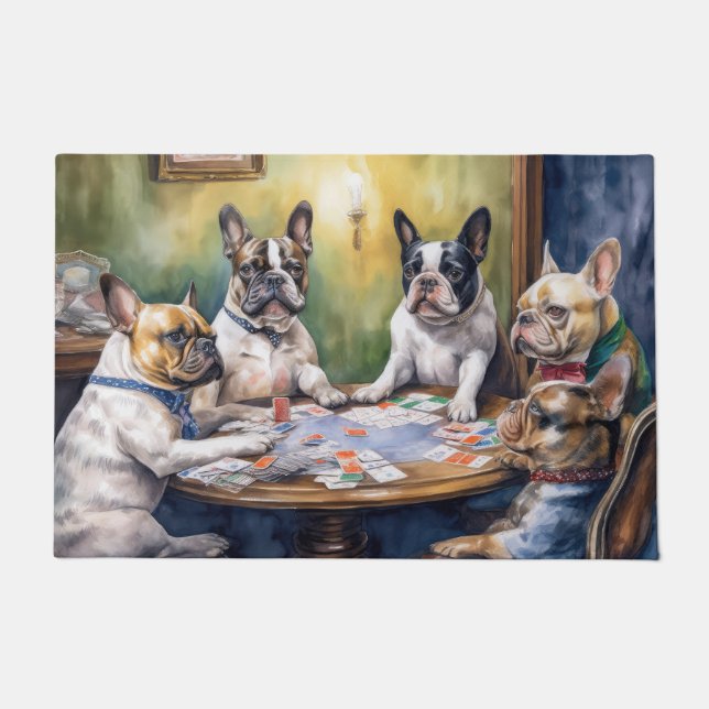 Paillasson Chiens de taureaux français jouant à la peinture d (Devant)