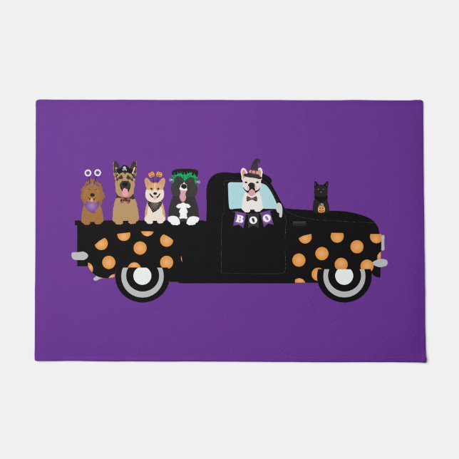 Paillasson Chiens D'Halloween Dans Un Camion De Ramassage (Devant)