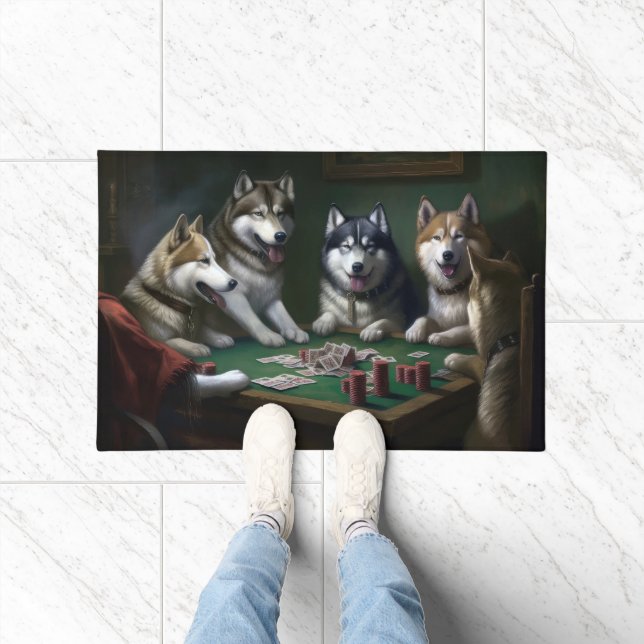 Paillasson Chiens malamuts de l'Alaska jouant au poker (Intérieur)