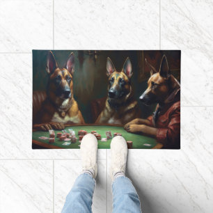 Paillasson Chiens Malinois Belges Jouant au Poker Art