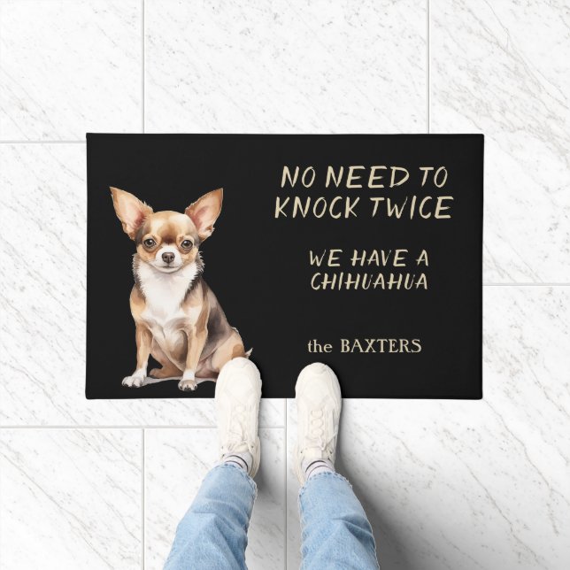 Paillasson Chihuahua Chien drôle Pas besoin de frapper deux f (Intérieur)
