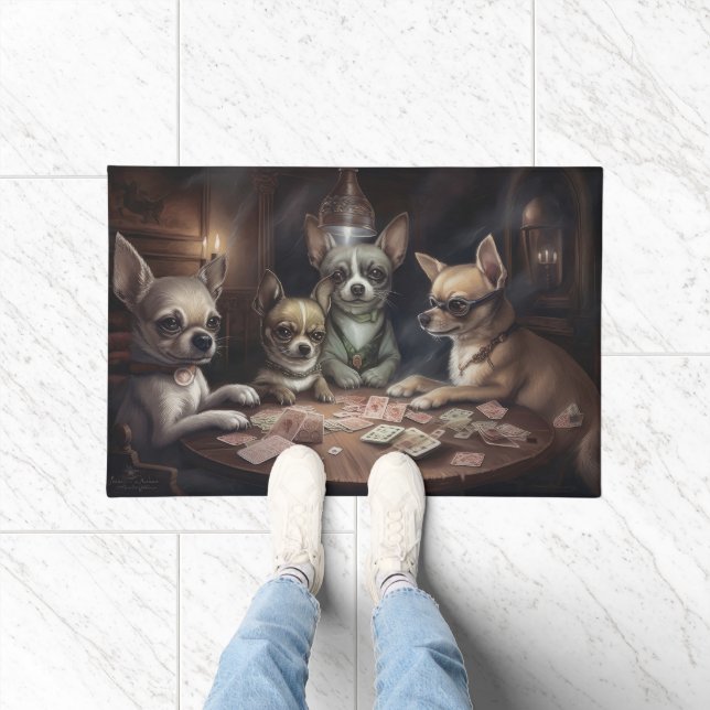 Paillasson Chihuahua Chiens Jouer Poker Art (Intérieur)