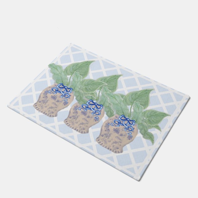 Paillasson Chinoiserie Ginger Jar Jars Feuilles tropicaux (Incliné)