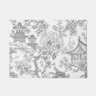 Paillasson Chinoiserie Toile Dragon Fleur de Cerisier Ornemen