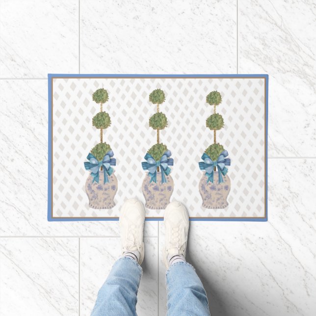 Paillasson Chinoiserie Topiary Bleu Blanc Gingembre Porte-jar (Intérieur)