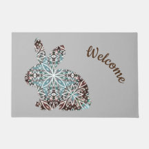 Chocolat Brown et bleu turquoise Mandala Bunny
