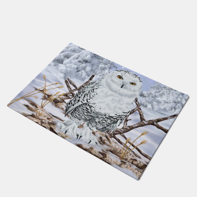 Paillasson Chouette des neiges en neige (Incliné)